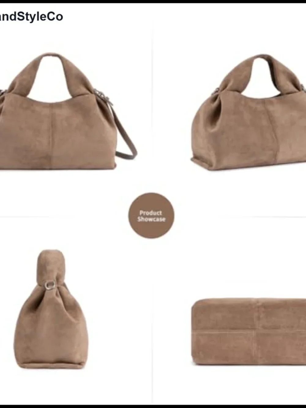 Faux Suede Hobo Bag Women Half Moon Shoulder Handbag Soft Vintage Purse Tote
